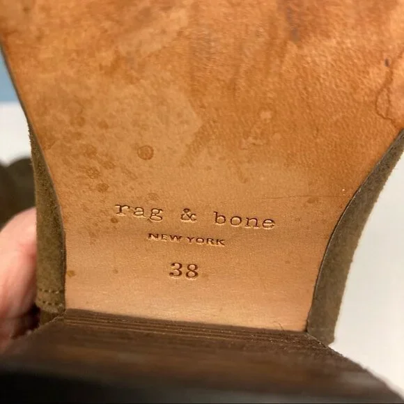 RAG & BONE Sz 38 Harrow Suede Tan Brown Booties w/ Straps Stalked 3.5” Heel - Picture 7 of 10